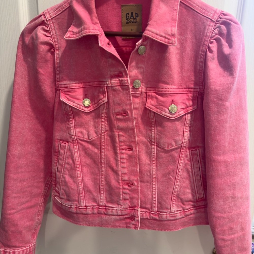 GAP x BARBIE Icon Pink Jean Jacket with Modern Silhouette, Small Petite